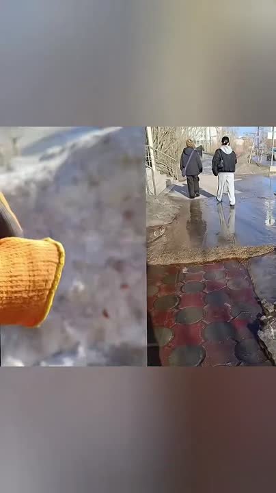 Антон Васильев вычерпал лужу с тротуара