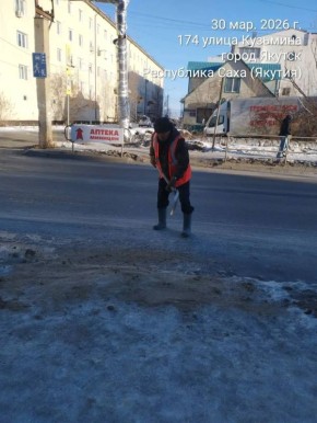 Антигололедные мероприятия на пешеходных переходах и на остановках общественного транспорта муниципальными дворниками Управы Гагаринского округа