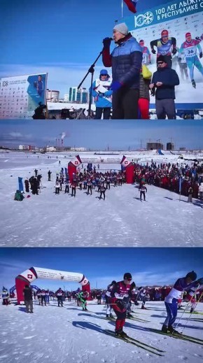 Видео сюжет Лыжный марафон, посвященный 100-летию развития лыжного спорта в Республика Саха (Якутия) с участием олимпийских чемпионов и призёров