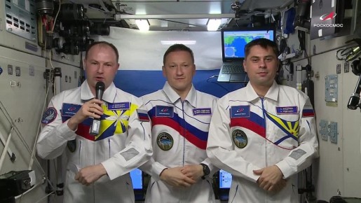 Космонавты Сергей Кудь-Сверчков, Сергей Микаев и Андрей Федяев в видеообращении с борта Международной космической станции поздравили с Днём космонавтики!