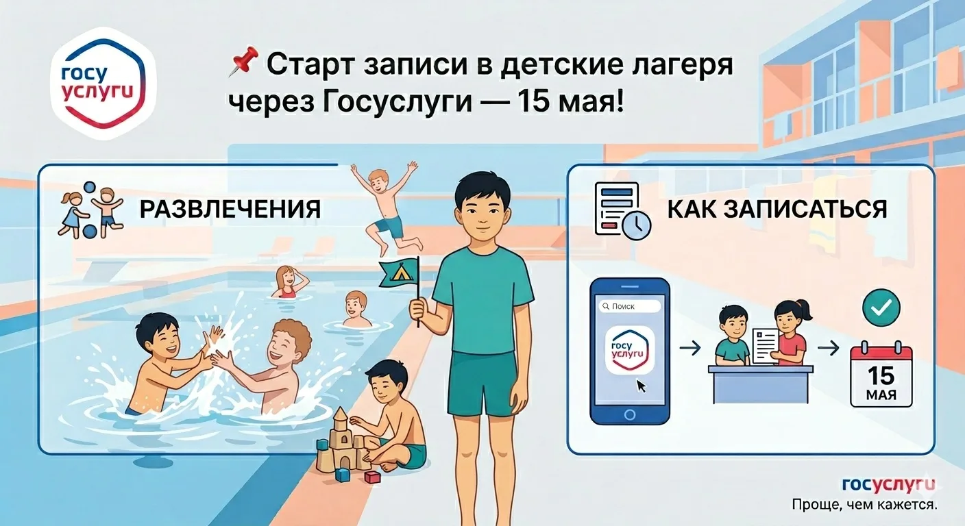 Старт записи в детские лагеря через Госуслуги — 15 мая! Старт записи в детские лагеря через Госуслуги — 15 мая!