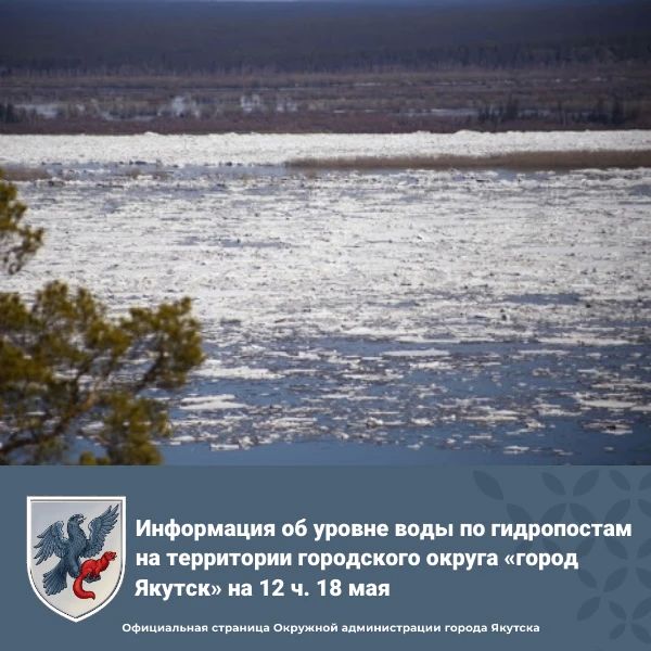 Информация об уровне воды по гидропостам на территории городского округа «город Якутск» на 12 ч. 18 мая