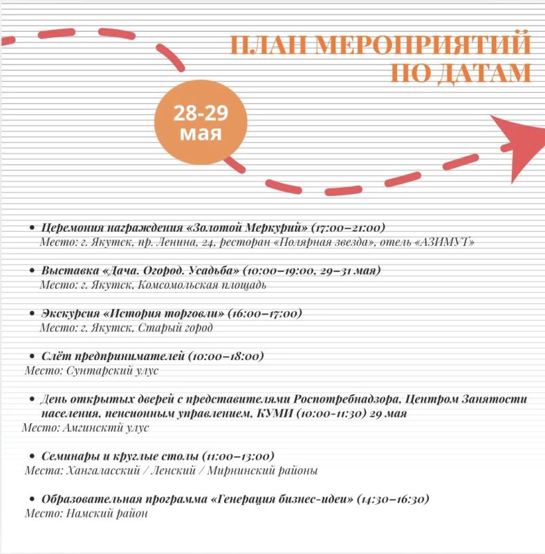 Мы подготовили для вас карточки с программой мероприятий ко Дню российского предпринимательства в Республике Саха (Якутия) 2026! Мы подготовили для вас карточки с программой мероприятий ко Дню российского предпринимательства в Республике Саха (Якутия) 2026!