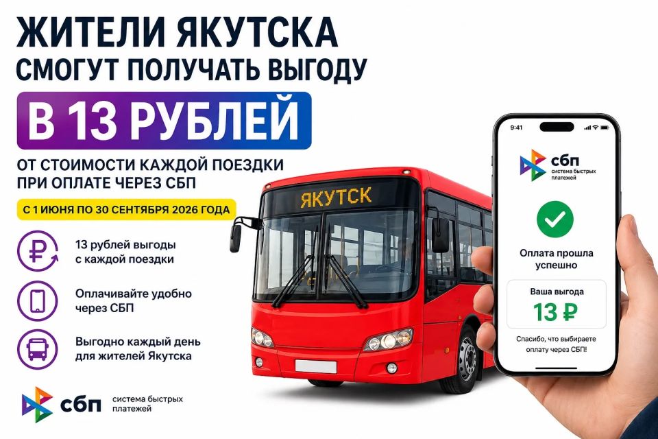 Жители Якутска смогут получать выгоду в 13 рублей от стоимости каждой поездки при оплате через СБП