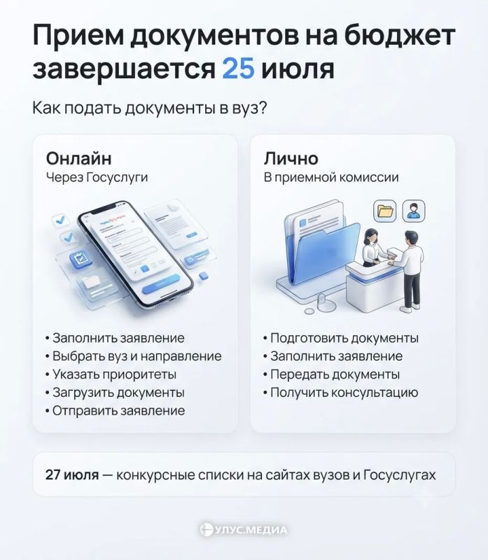 Прием документов на бюджет в вузы завершается 25 июля!