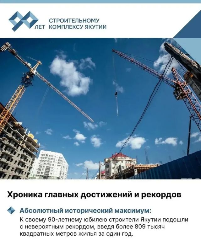 Строительный комплекс Якутии отмечает свое 90-летие: его официальная история началась 3 марта 1936 года на первом республиканском слете стахановцев-строителей, где было решено объединить разрозненные артели в единый... Строительный комплекс Якутии отмечает свое 90-летие: его официальная история началась 3 марта 1936 года на первом республиканском слете стахановцев-строителей, где было решено объединить разрозненные артели в единый...