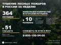 По данным Авиалесоохраны, подведомственной организации Рослесхоза, за прошедшую неделю потушено 364 лесных пожара в 35 регионах России