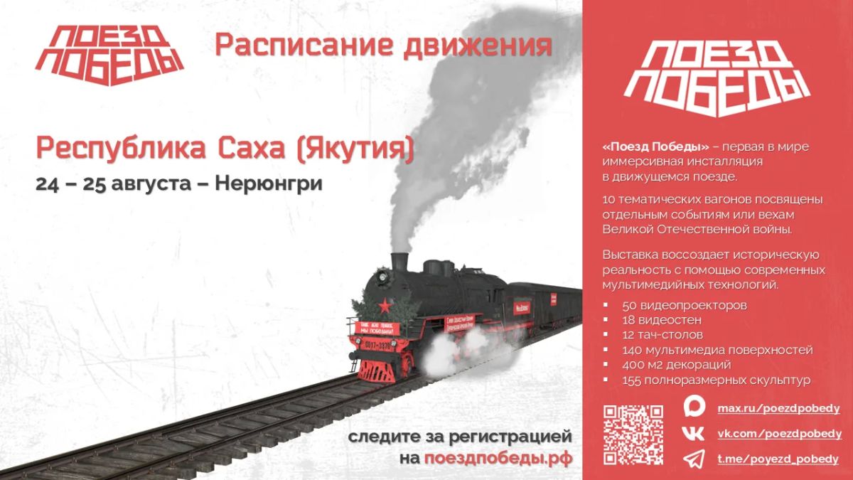 «Поезд Победы» в Якутии. Всего за годы Великой Отечественной войны из Якутии призвали в ряды Красной армии 62091 человека, с фронта вернулась лишь половина, сообщается на официальном сайте правительства республики