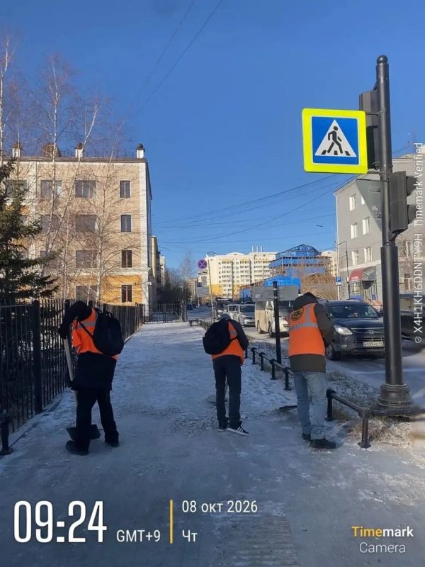 Очистка, подготовка к вывозу, тротуары по проспекту Ленина