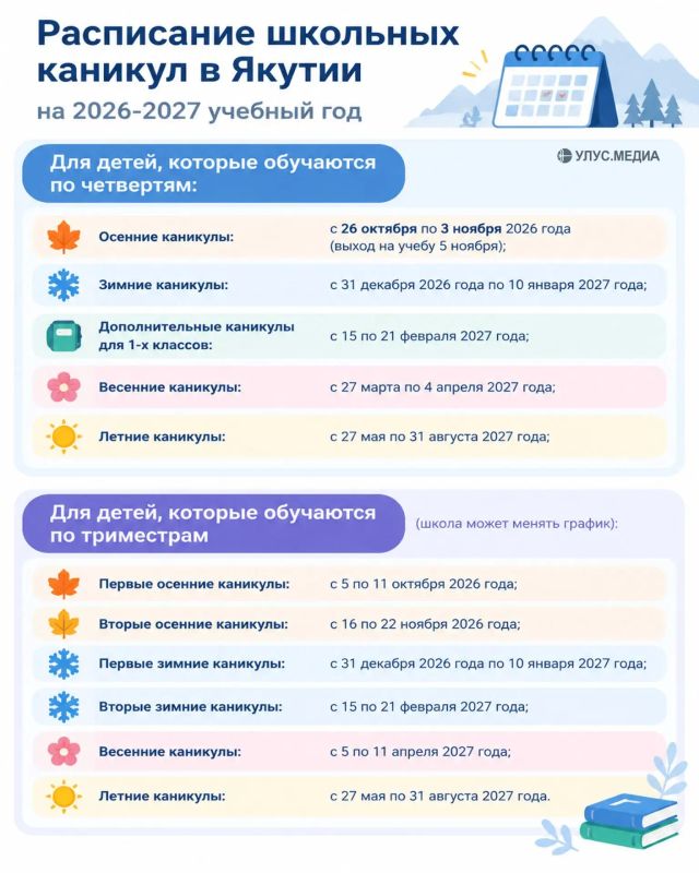 Как будут отдыхать школьники на каникулах в Якутии: даты и расписание