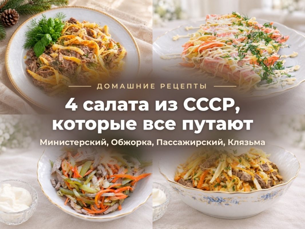 Четыре салата из СССР, которые легко перепутать: чем отличаются Министерский, Обжорка, Пассажирский и Клязьма